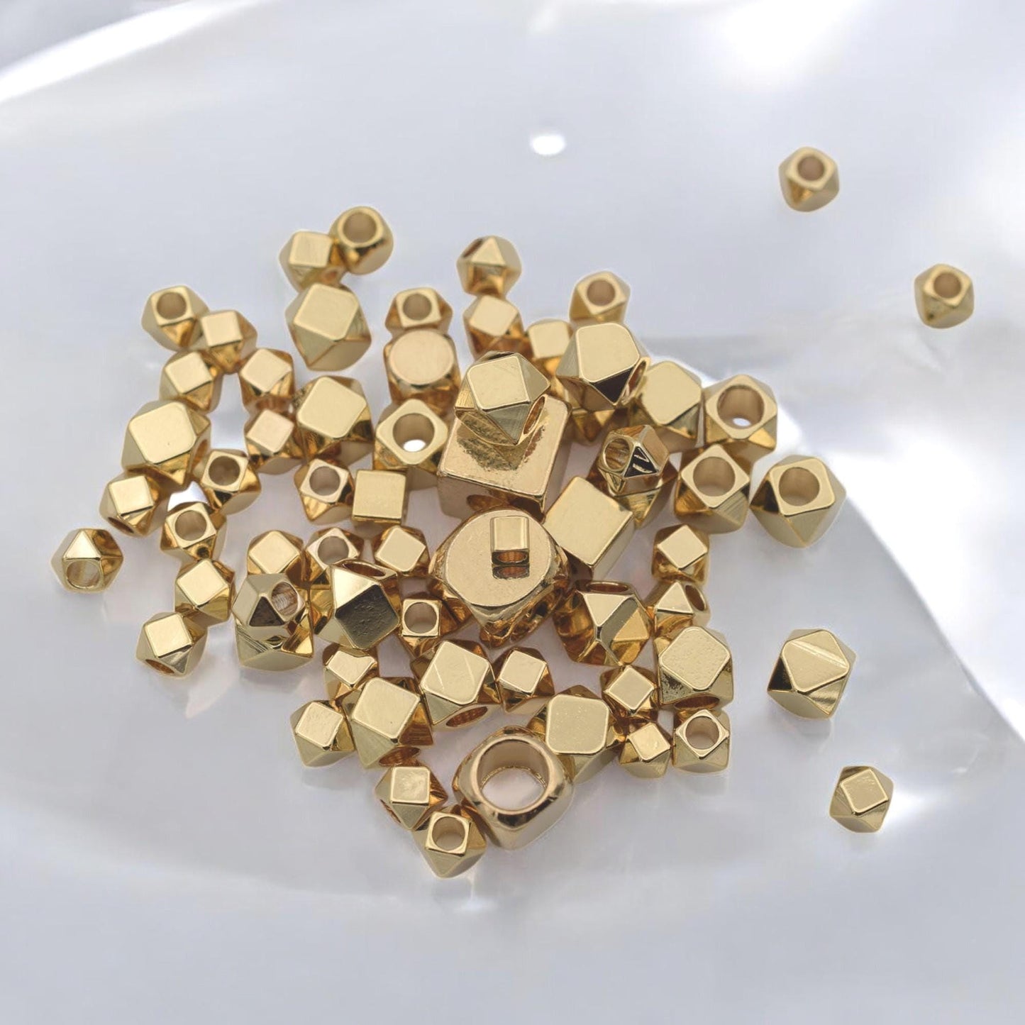 18k Gold Filled Alternative Cube Round Square Beads, Polished Gold Finish (2mm-6mm Sizes, Durable Craft Spacers, DIY Jewelry Making)