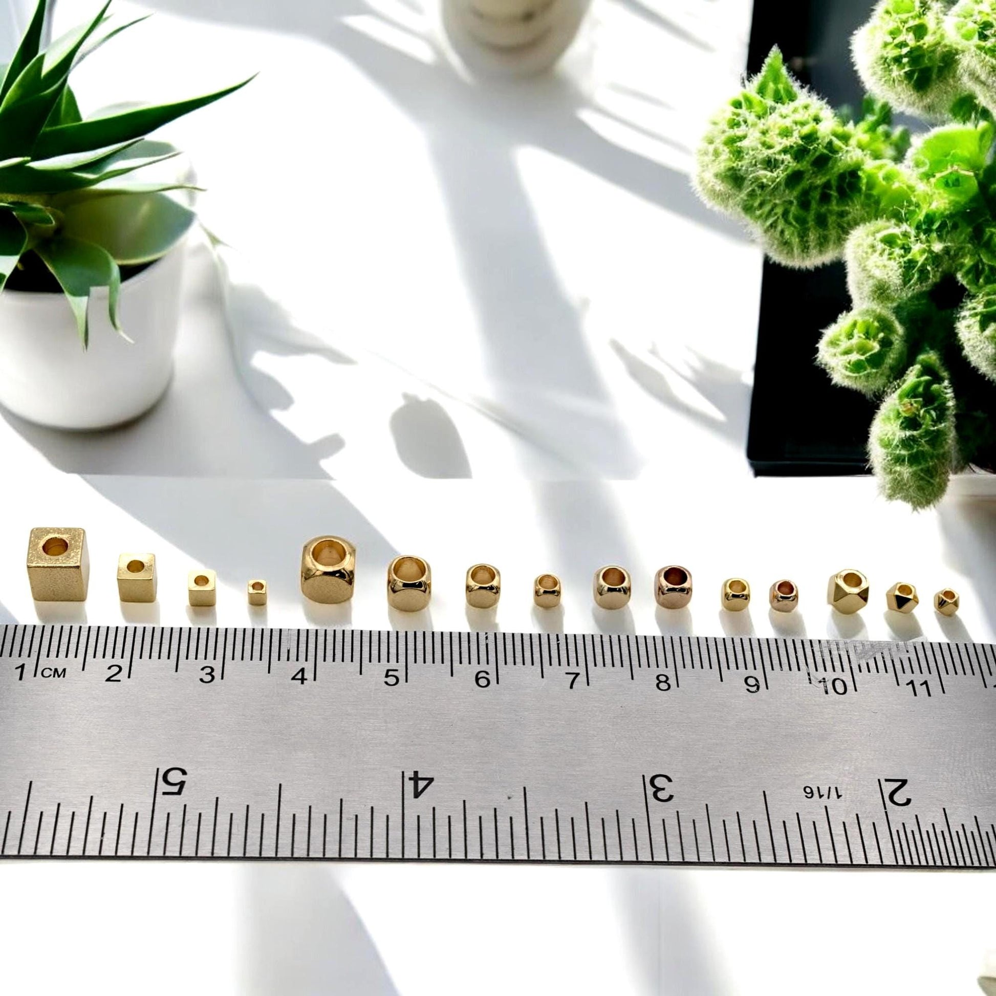 18k Gold Filled Alternative Cube Round Square Beads, Polished Gold Finish (2mm-6mm Sizes, Durable Craft Spacers, DIY Jewelry Making)