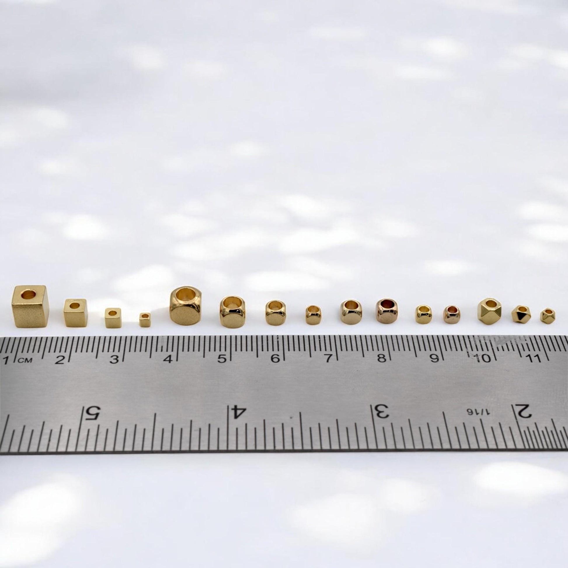 18k Gold Filled Alternative Cube Round Square Beads, Polished Gold Finish (2mm-6mm Sizes, Durable Craft Spacers, DIY Jewelry Making)