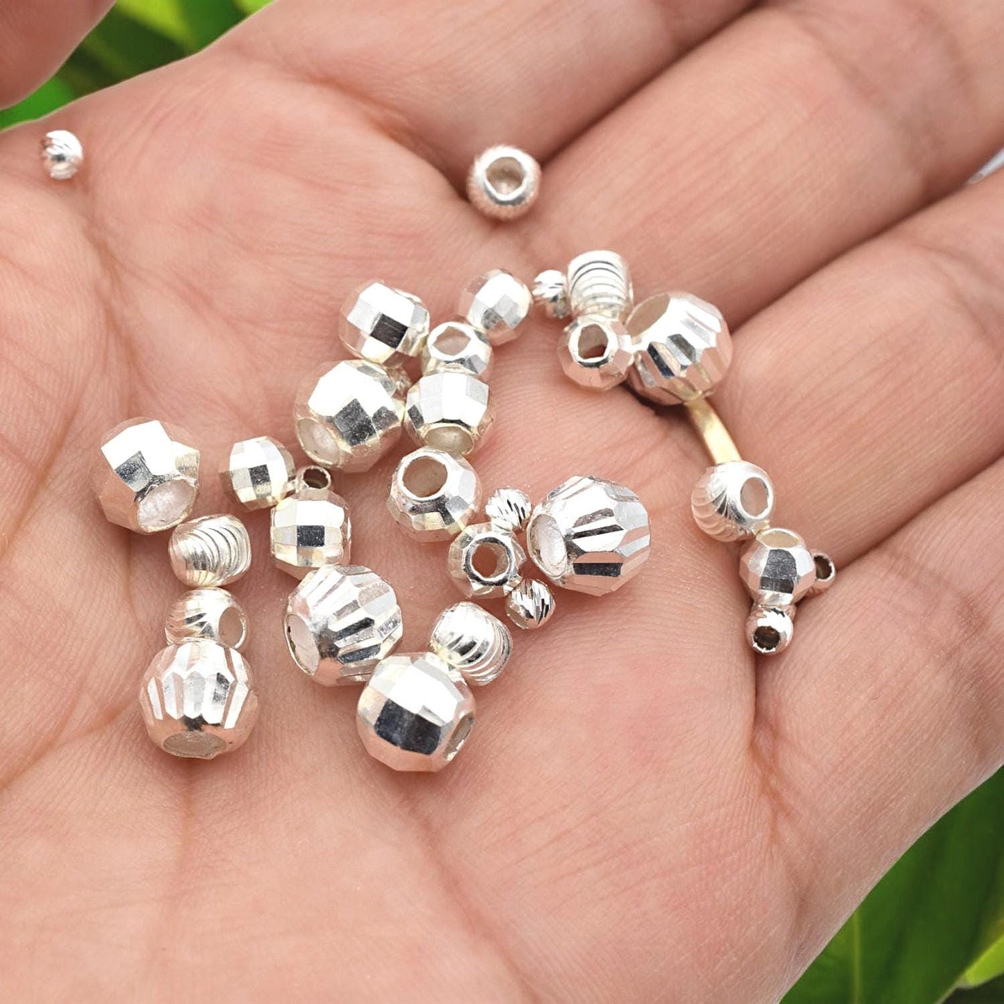 Faceted Spacer Beads - 925 Sterling Silver Round Accents - Polished Faceted Surface, Durable Material, Jewelry Making