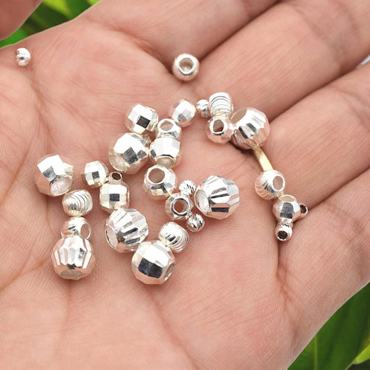 Faceted Spacer Beads - 925 Sterling Silver Round Accents - Polished Faceted Surface, Durable Material, Jewelry Making