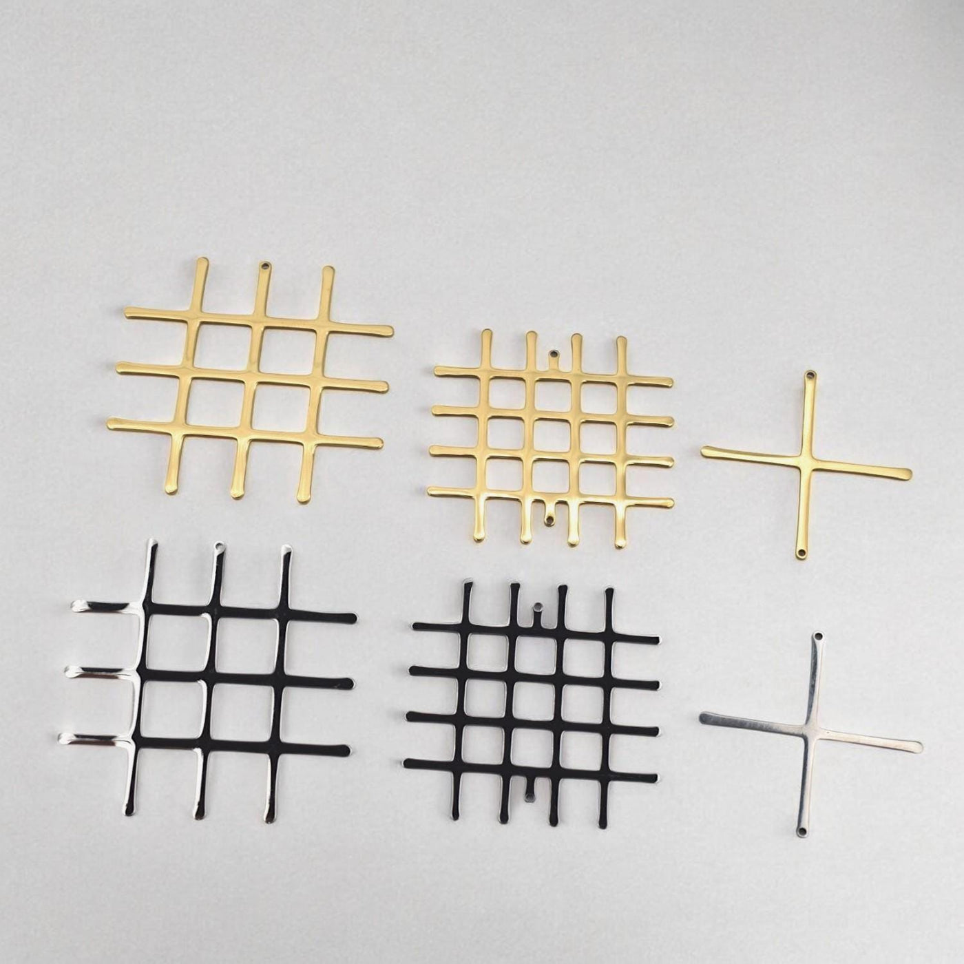Geometric Grid Pendant – Gold Plated & Stainless Steel Cross Lattice Charms for Modern Jewelry Making, DIY Necklace, Earri...