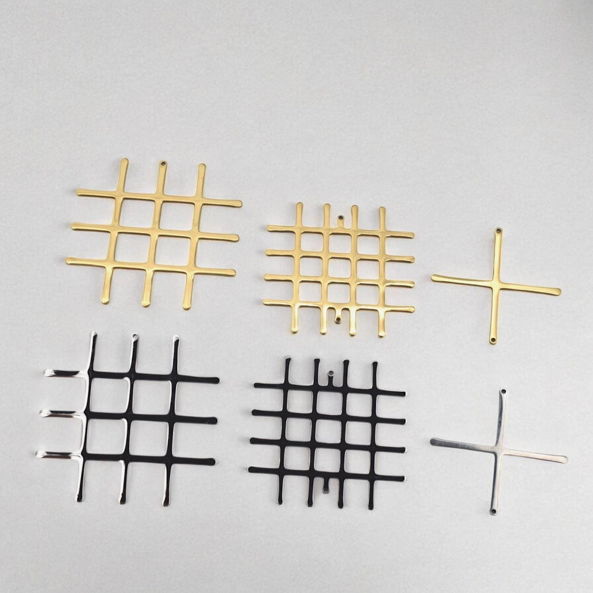 DIY Necklace Pendant Grid Lattice Design: Contemporary Gold Plated Cross Charms (Stainless Steel, 30-40mm, Jewelry Components)