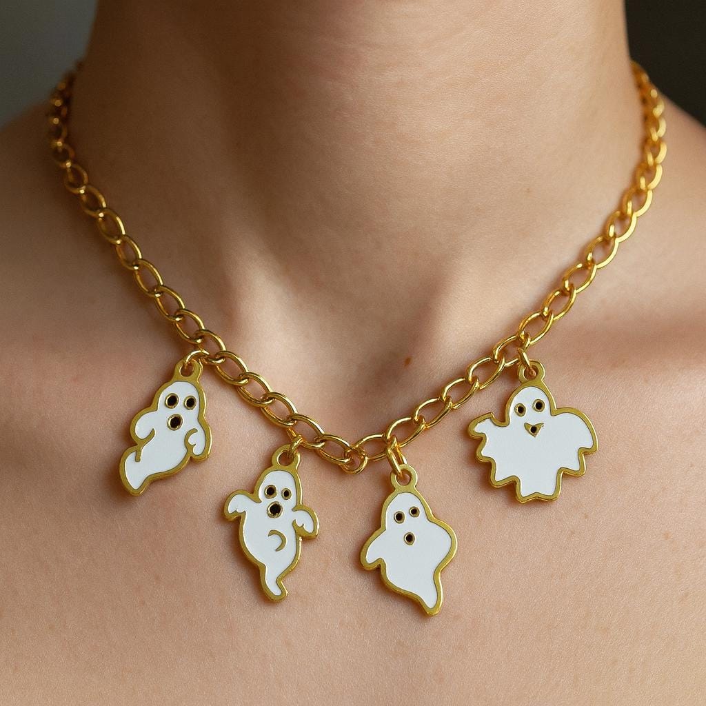 Halloween Ghost Pendants Stainless Steel Cute Enamel Charms with Gold Outline for Jewelry Making, DIY Necklace & Earring F...