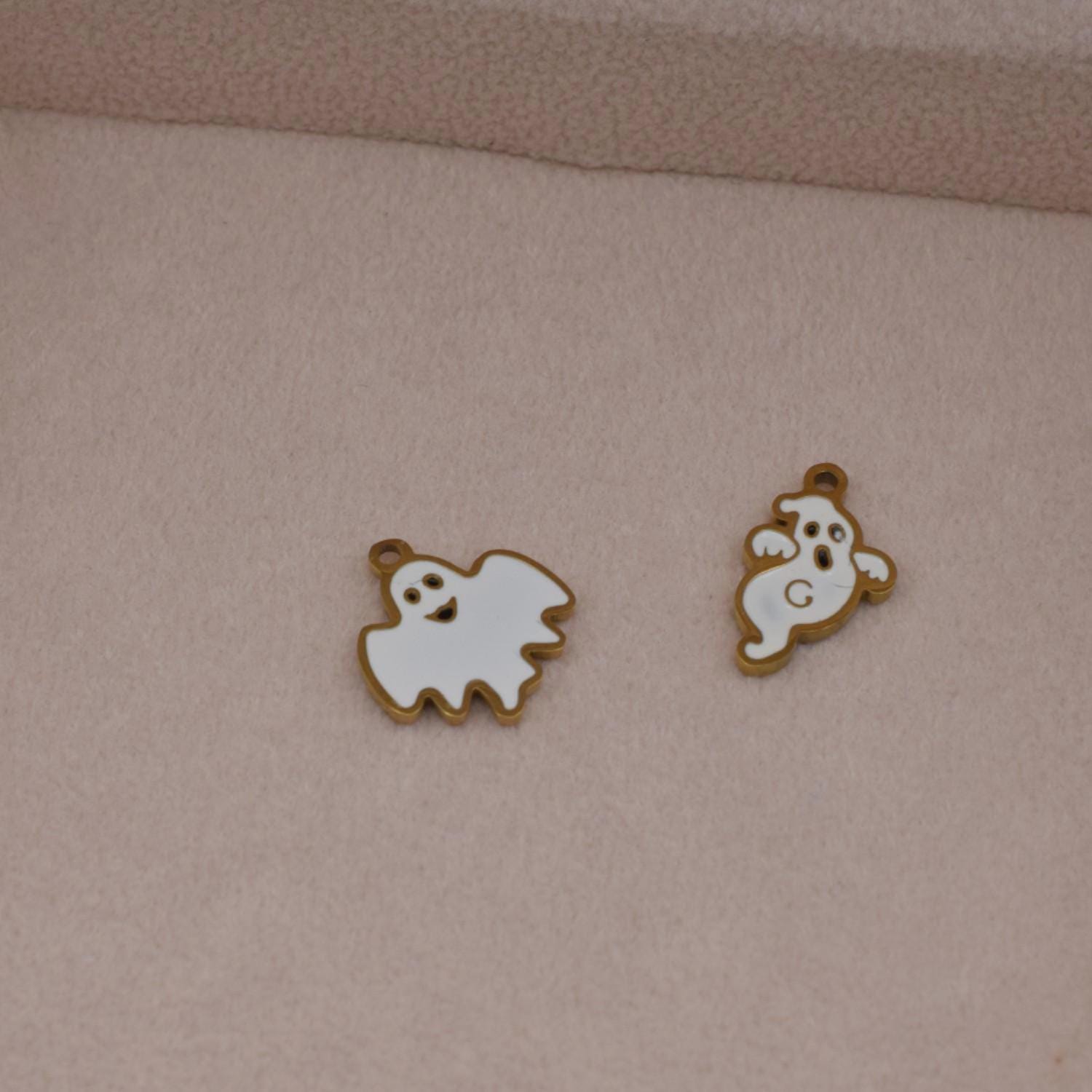 Halloween Ghost Pendants Stainless Steel Cute Enamel Charms with Gold Outline for Jewelry Making, DIY Necklace & Earring F...