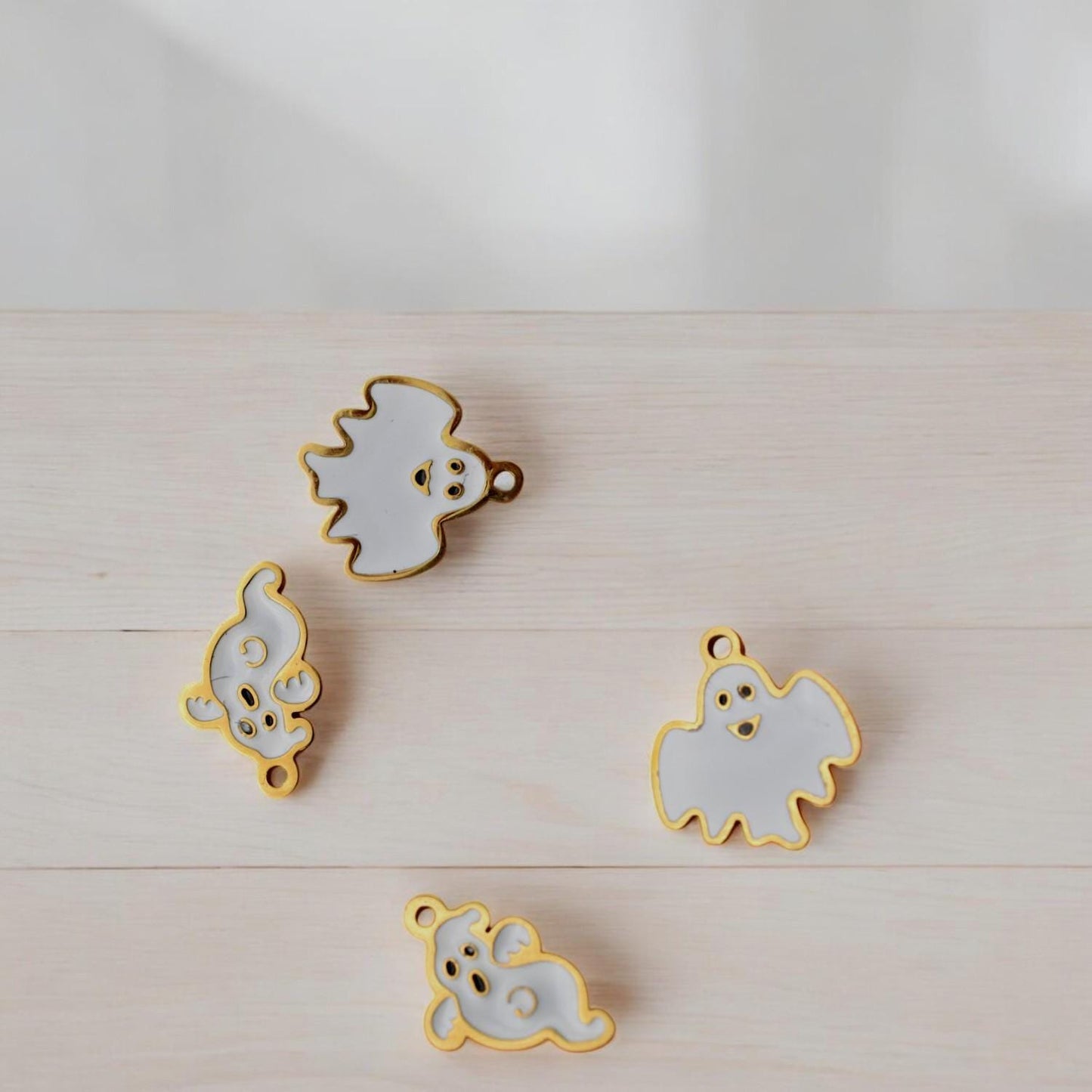 Halloween Ghost Pendants Stainless Steel Cute Enamel Charms with Gold Outline for Jewelry Making, DIY Necklace & Earring F...