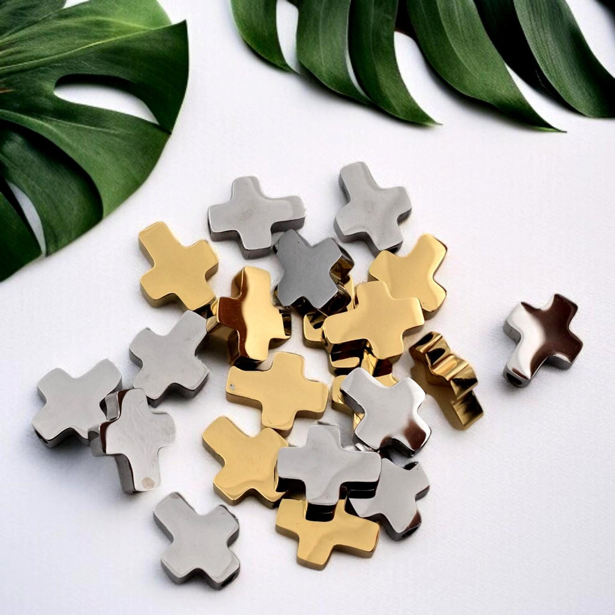 Gold Silver Cross Flat Spacer Beads: Polished Stainless Steel, 8x10mm, Durable Metal Findings | DIY Jewelry, Bracelet Components