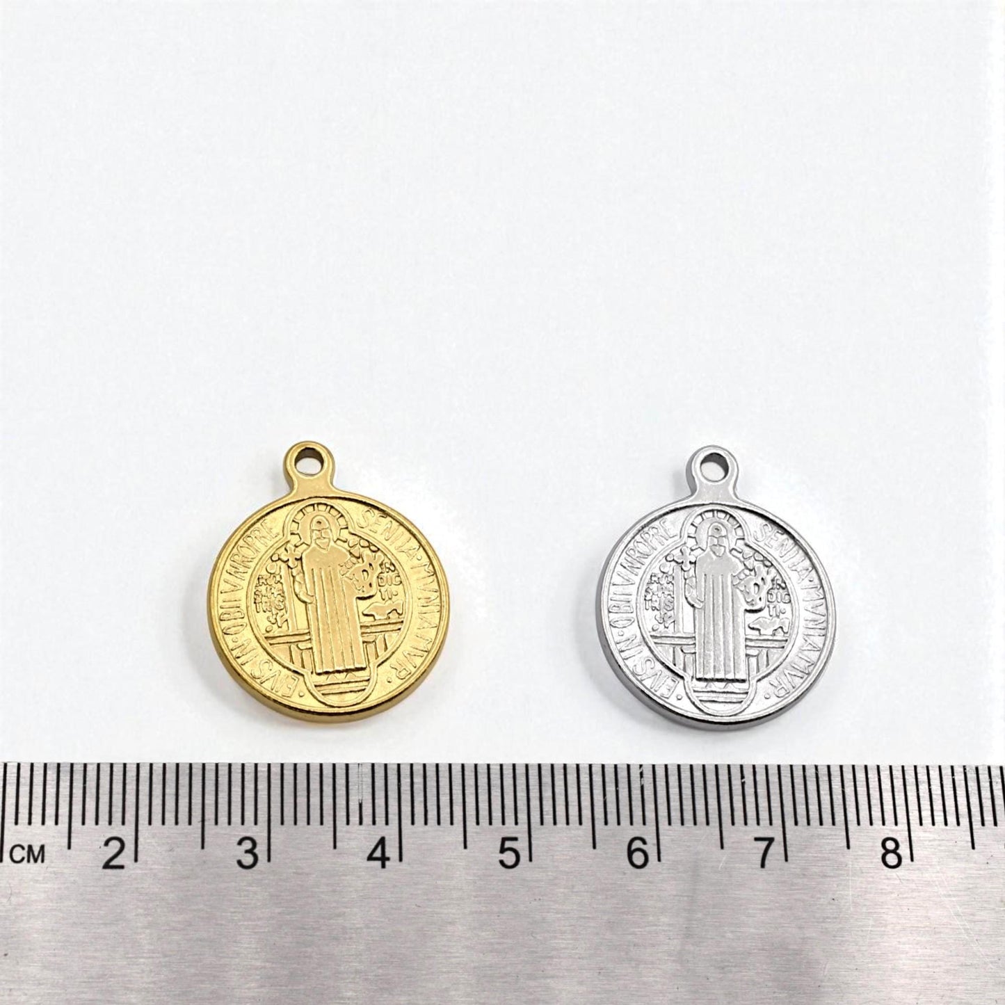 St Benedict Medal Charms Catholic Pendants, Double-Sided Protection (Gold & Silver Tone, 20mm, Lead-Free Stainless Steel)
