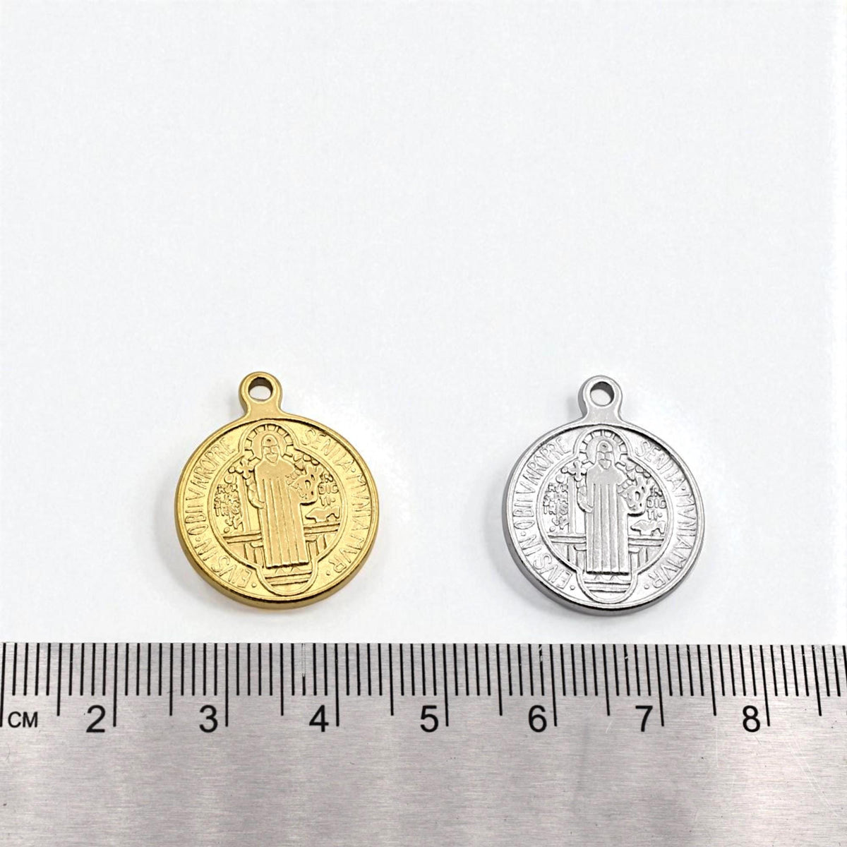 St Benedict Medal Charms Catholic Pendants, Double-Sided Protection (Gold & Silver Tone, 20mm, Lead-Free Stainless Steel)