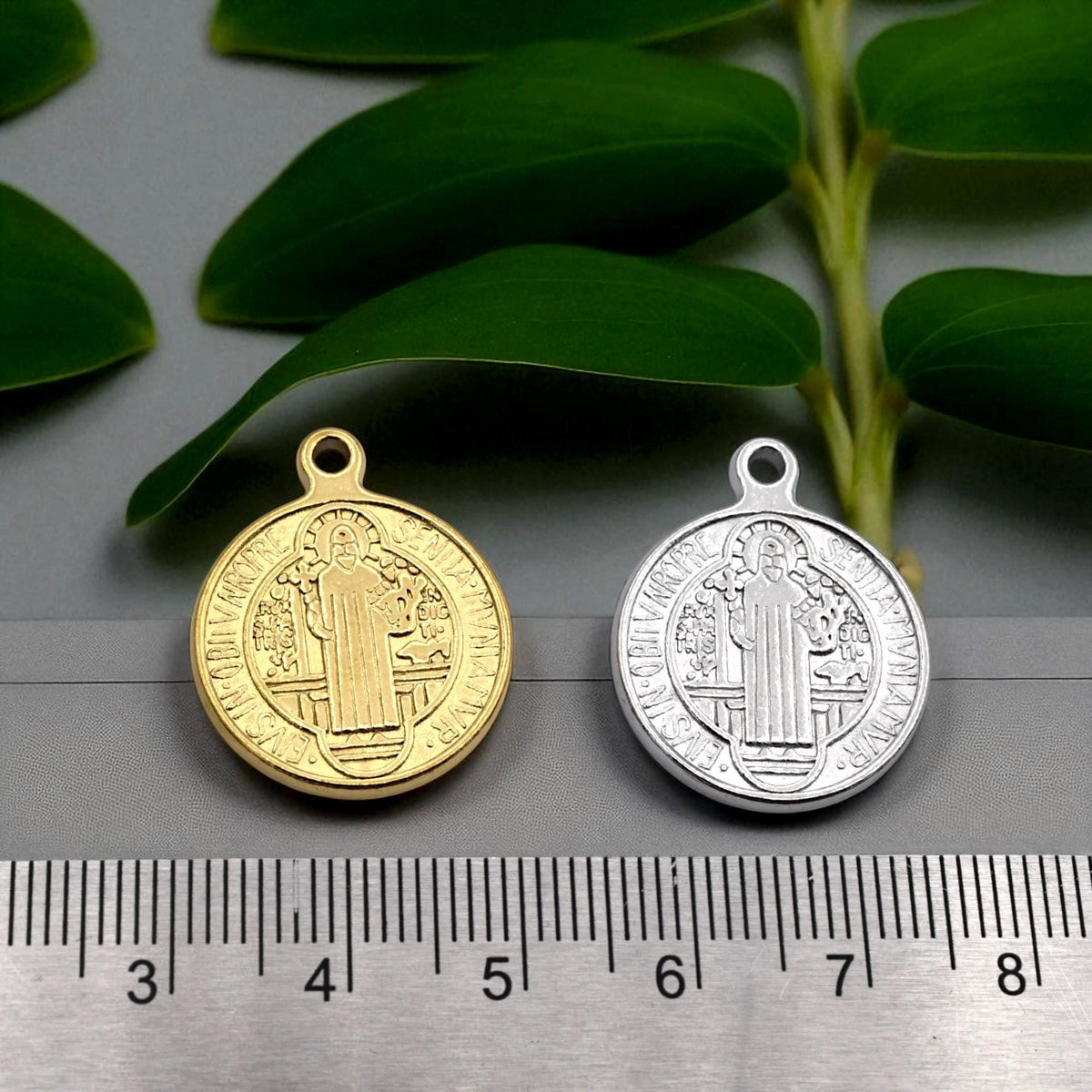 St Benedict Medal Charms Catholic Pendants, Double-Sided Protection (Gold & Silver Tone, 20mm, Lead-Free Stainless Steel)
