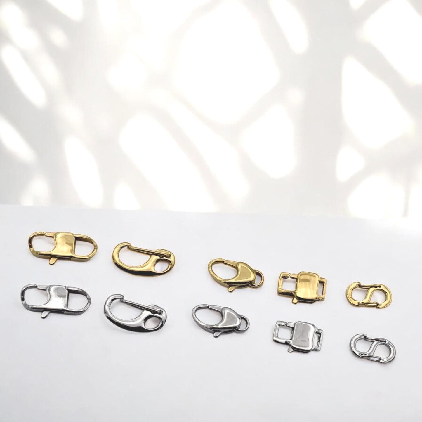 Gold Plated Lobster Clasps Snap: Jewelry Connectors for Necklaces Bracelets (Rectangle Shape, Gold & Silver Tone, 3 Pieces)