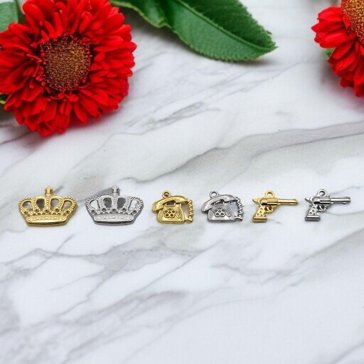 Regal Crown Pendants: Warm Gold & Cool Silver Finish - Lead-Free, Nickel Safe Charms for Jewelry Making