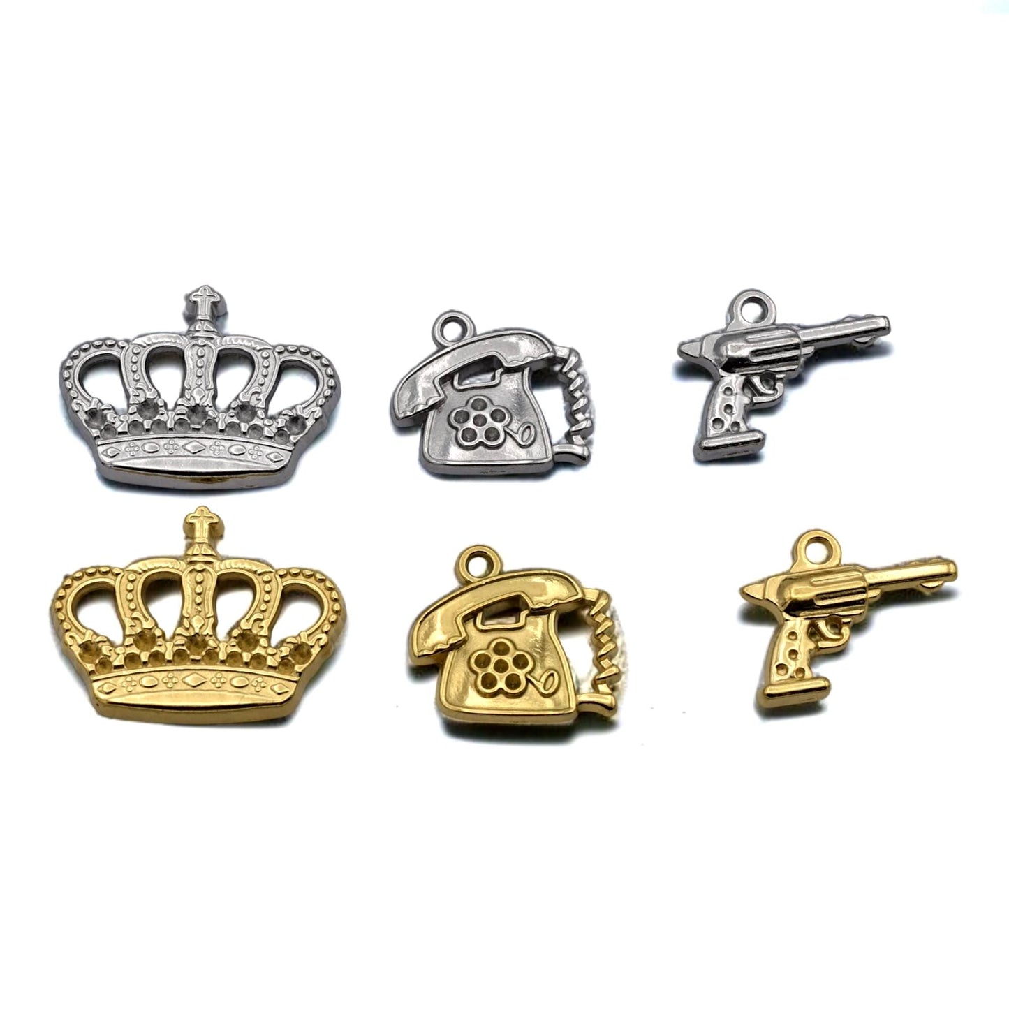 Regal Crown Pendants: Warm Gold & Cool Silver Finish - Lead-Free, Nickel Safe Charms for Jewelry Making