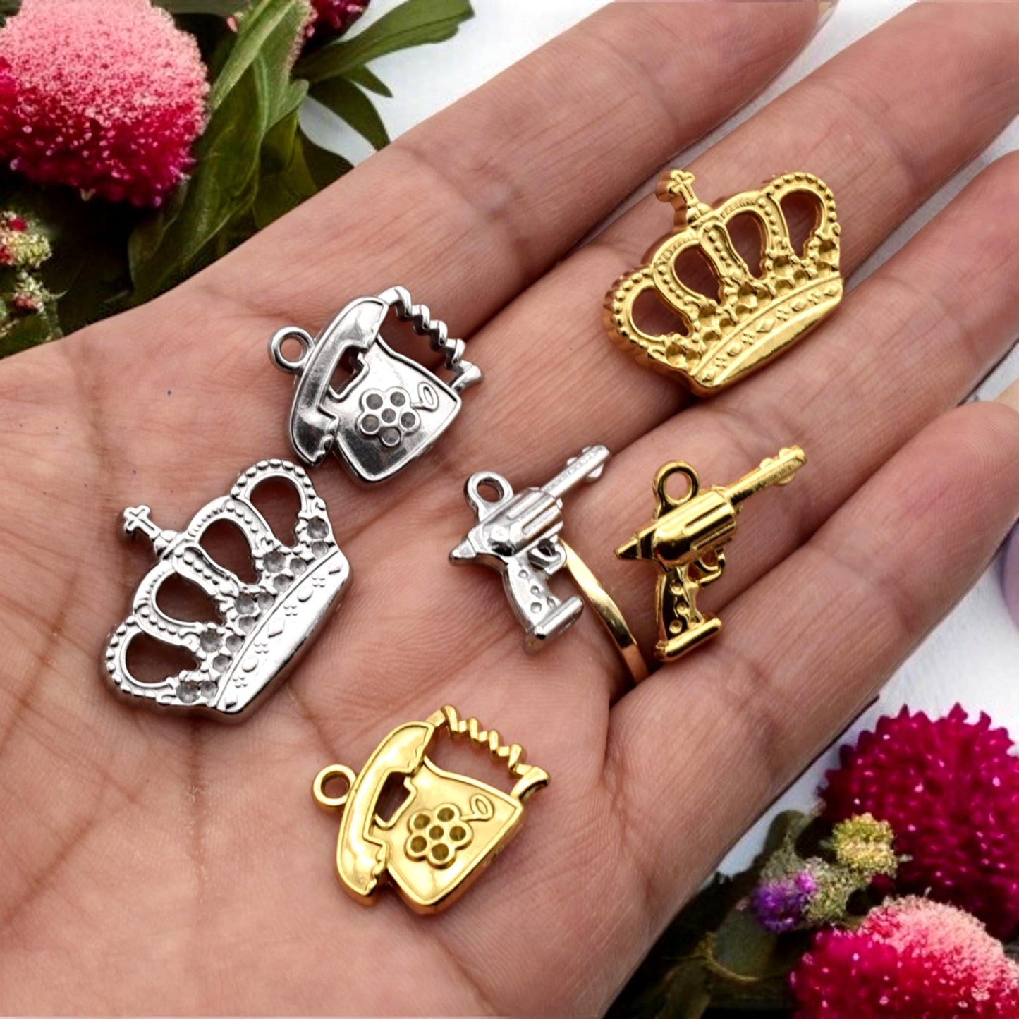 Regal Crown Pendants: Warm Gold & Cool Silver Finish - Lead-Free, Nickel Safe Charms for Jewelry Making