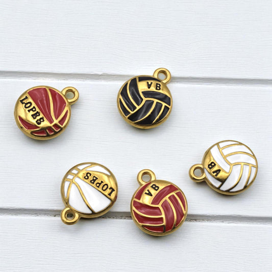 Vb Or Lopes Pendants Vintage Volleyball Charms, Red Navy White Enamel (14mm Diameter, Gold Plated Stainless Steel, Lead-Free)