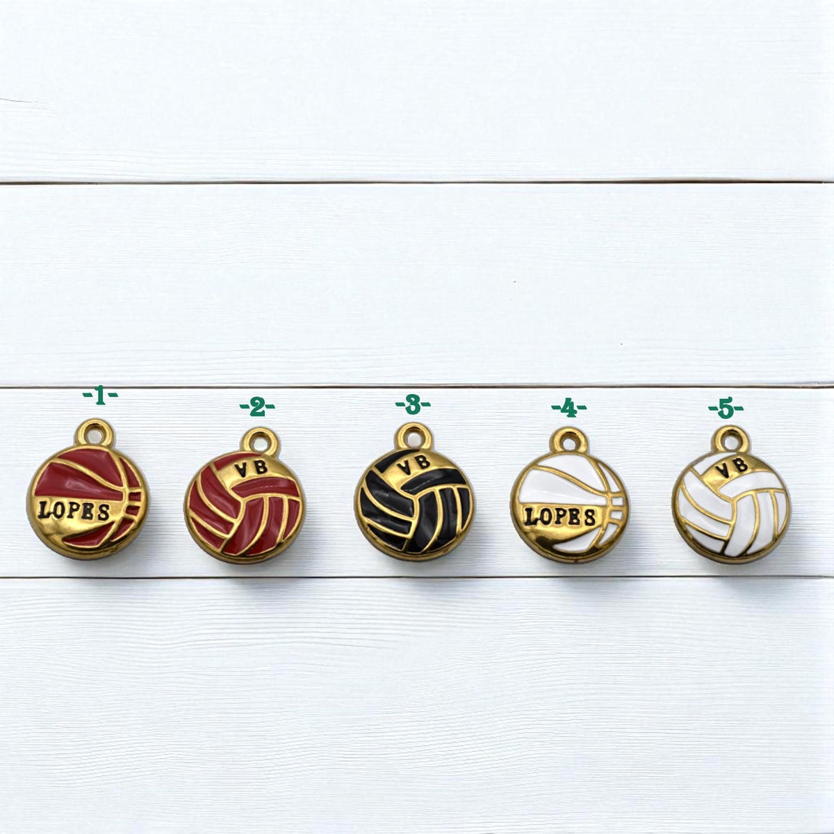Vb Or Lopes Pendants Vintage Volleyball Charms, Red Navy White Enamel (14mm Diameter, Gold Plated Stainless Steel, Lead-Free)