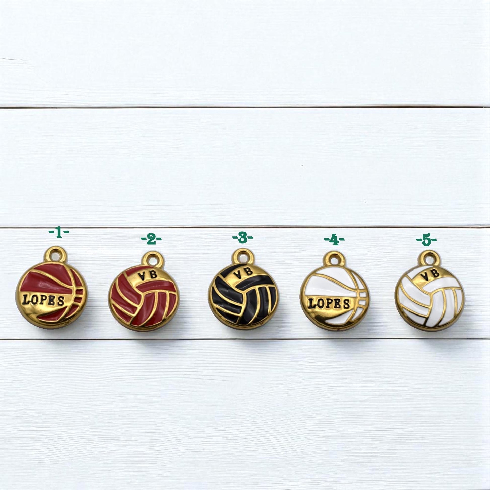 Vb Or Lopes Pendants Vintage Volleyball Charms, Red Navy White Enamel (14mm Diameter, Gold Plated Stainless Steel, Lead-Free)