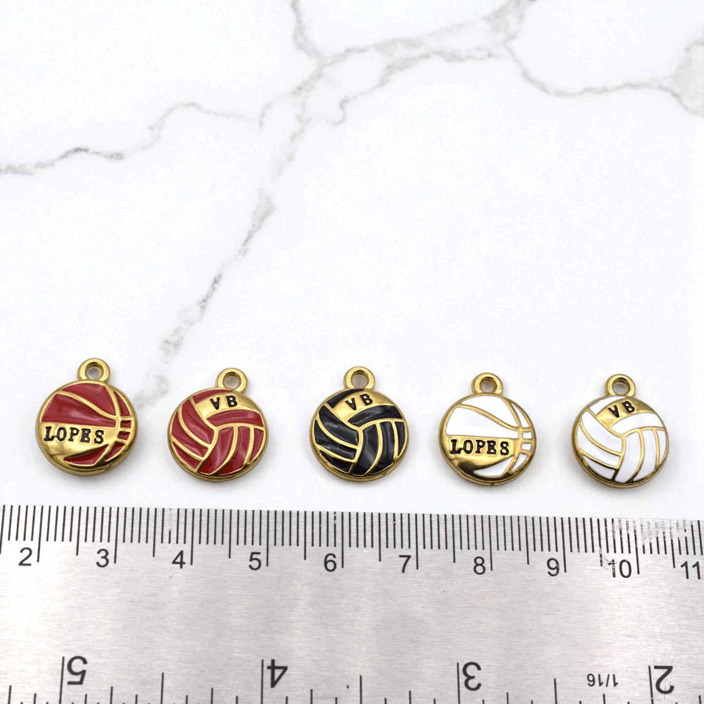 Vb Or Lopes Pendants Vintage Volleyball Charms, Red Navy White Enamel (14mm Diameter, Gold Plated Stainless Steel, Lead-Free)