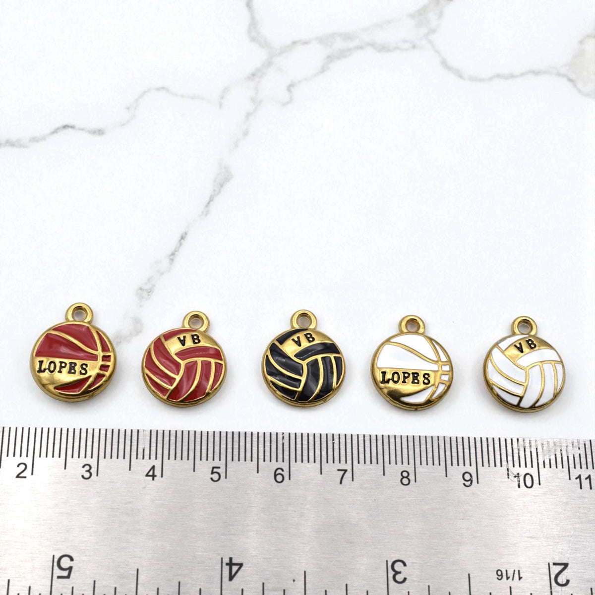 Vb Or Lopes Pendants Vintage Volleyball Charms, Red Navy White Enamel (14mm Diameter, Gold Plated Stainless Steel, Lead-Free)