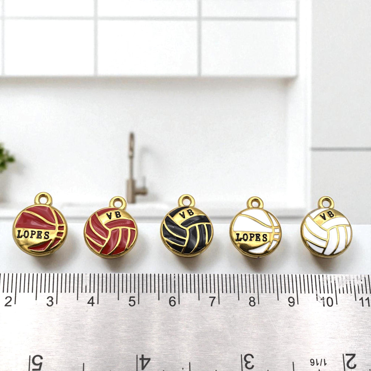 Vb Or Lopes Pendants Vintage Volleyball Charms, Red Navy White Enamel (14mm Diameter, Gold Plated Stainless Steel, Lead-Free)