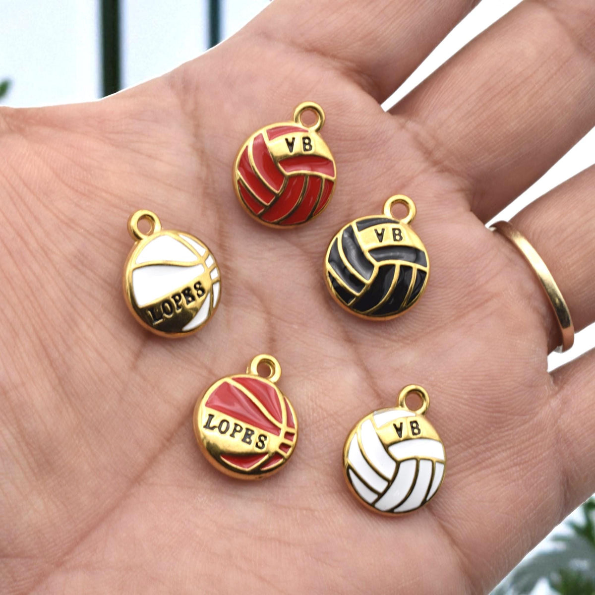Vb Or Lopes Pendants Vintage Volleyball Charms, Red Navy White Enamel (14mm Diameter, Gold Plated Stainless Steel, Lead-Free)