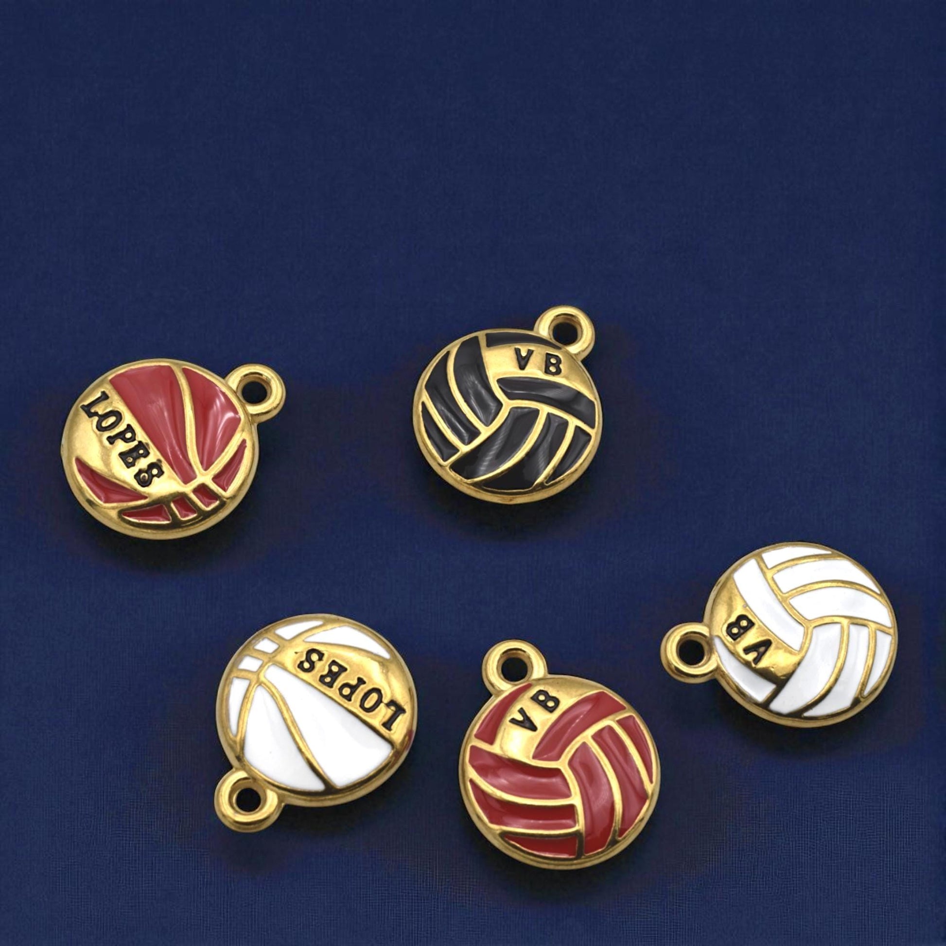 Vb Or Lopes Pendants Vintage Volleyball Charms, Red Navy White Enamel (14mm Diameter, Gold Plated Stainless Steel, Lead-Free)