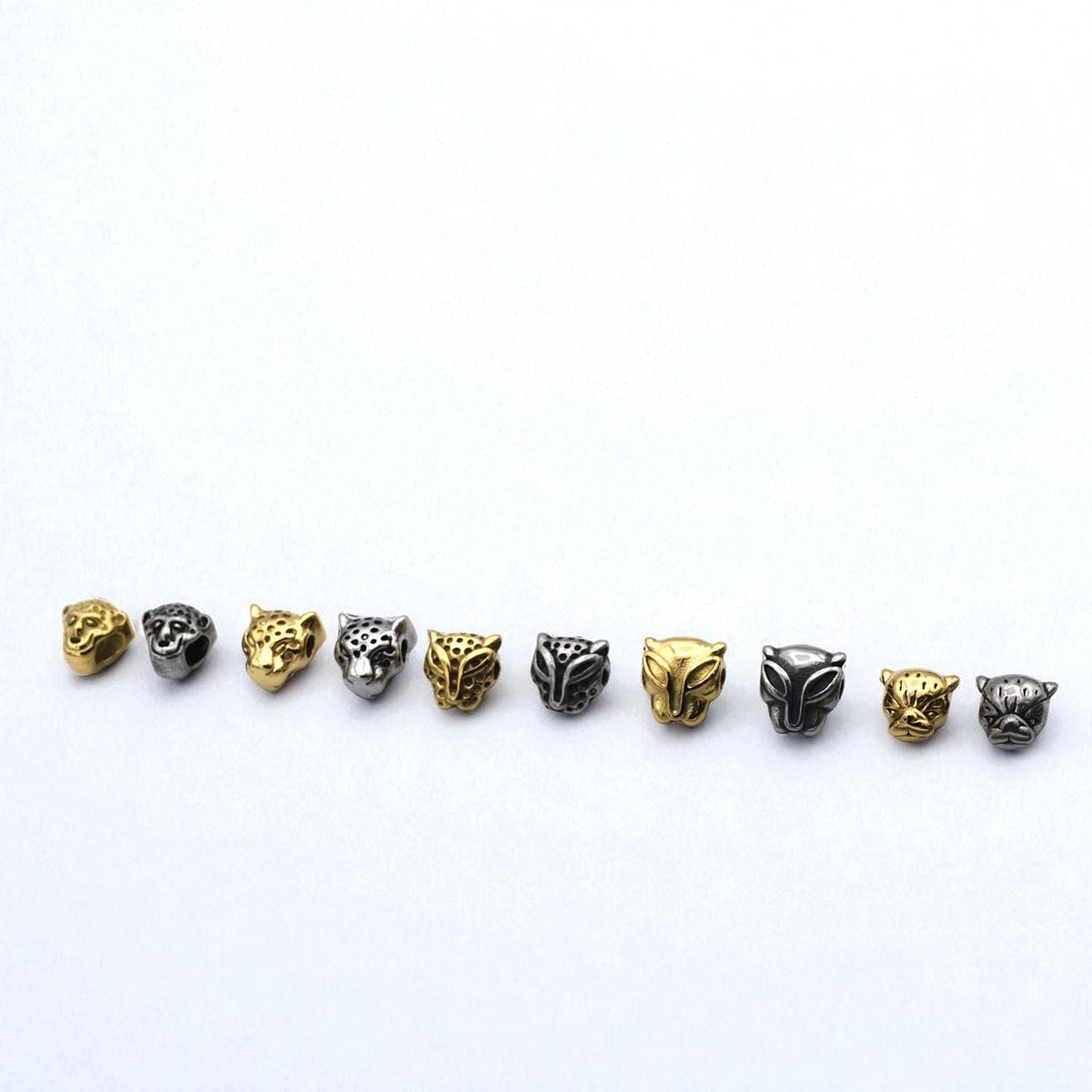 Leopard And Panther Head Beads: Antique Gold & Silver Finish - Large Hole, Durable Stainless Steel, Wildlife Jewelry Components