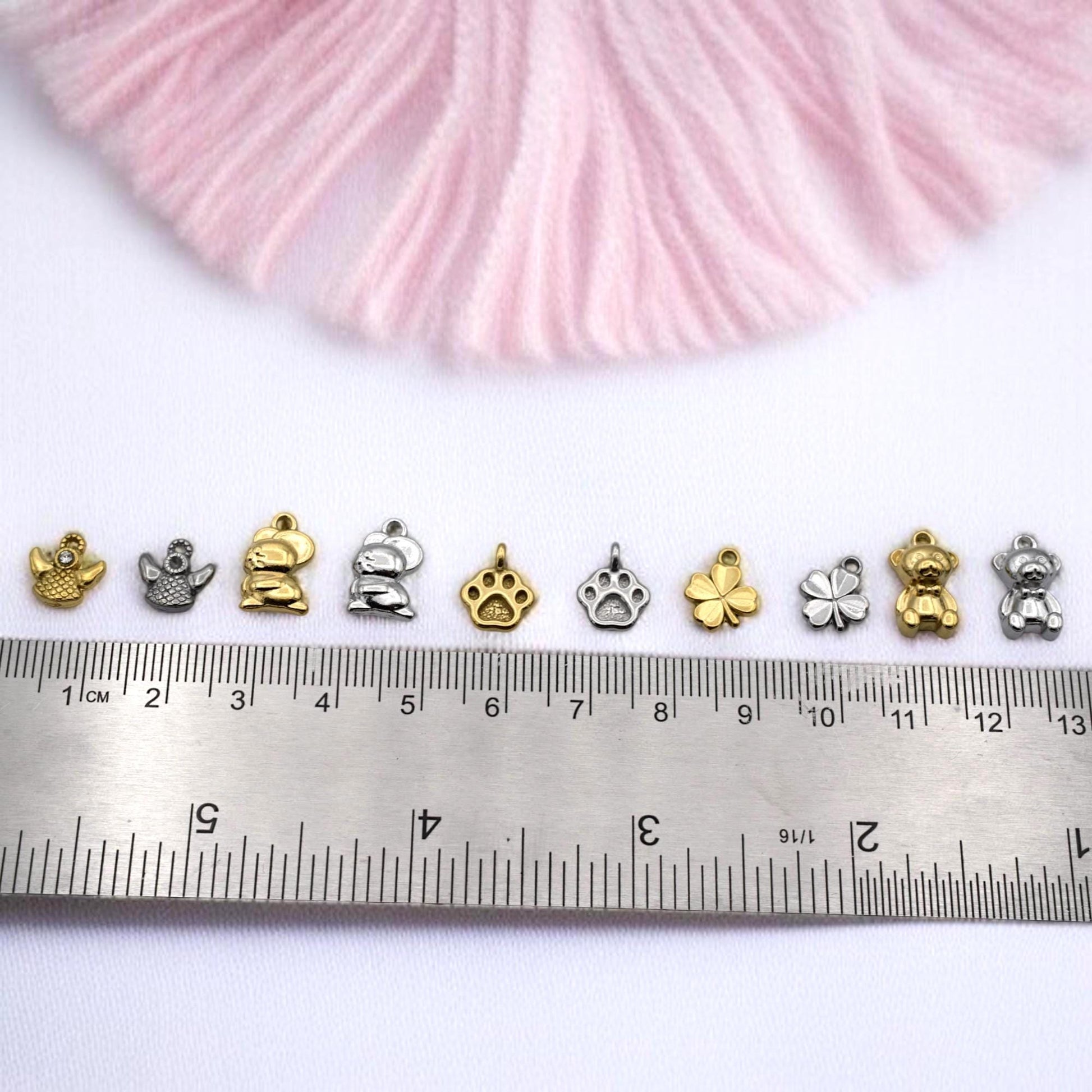 Animal Lucky Charm Gold & Silver Pendants: Stainless Steel, Anti Tarnish Finish | Nickel Safe, 12 Pieces, DIY Jewelry
