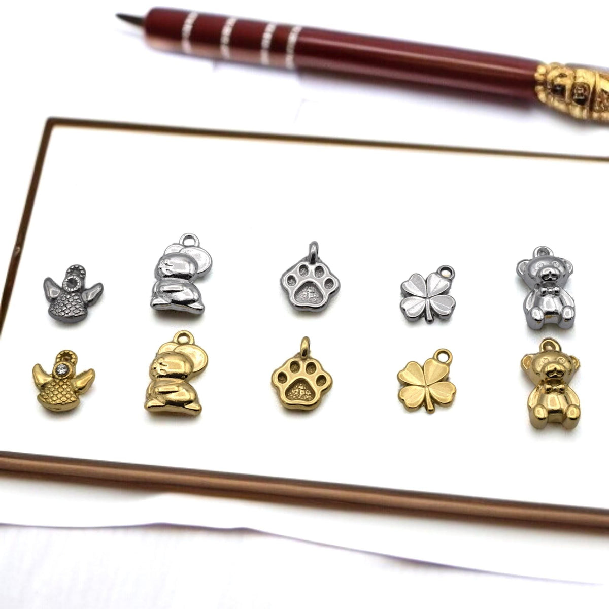 Animal Lucky Charm Gold & Silver Pendants: Stainless Steel, Anti Tarnish Finish | Nickel Safe, 12 Pieces, DIY Jewelry