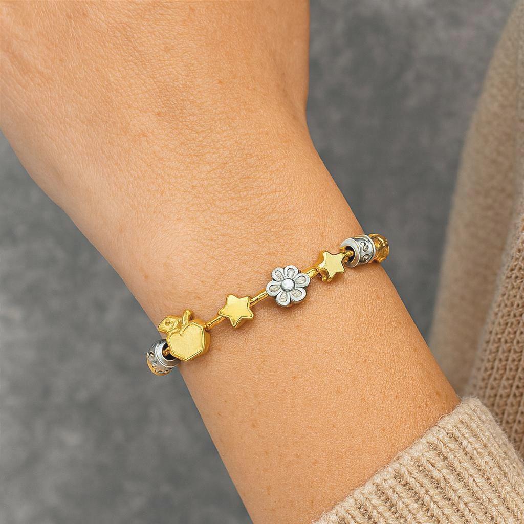 Bead Spacer Apple Daisy Star Barrel Beads, Gold Silver Finish (12 Pieces, Hypoallergenic Stainless Steel, Rust & Tarnish Resistant)
