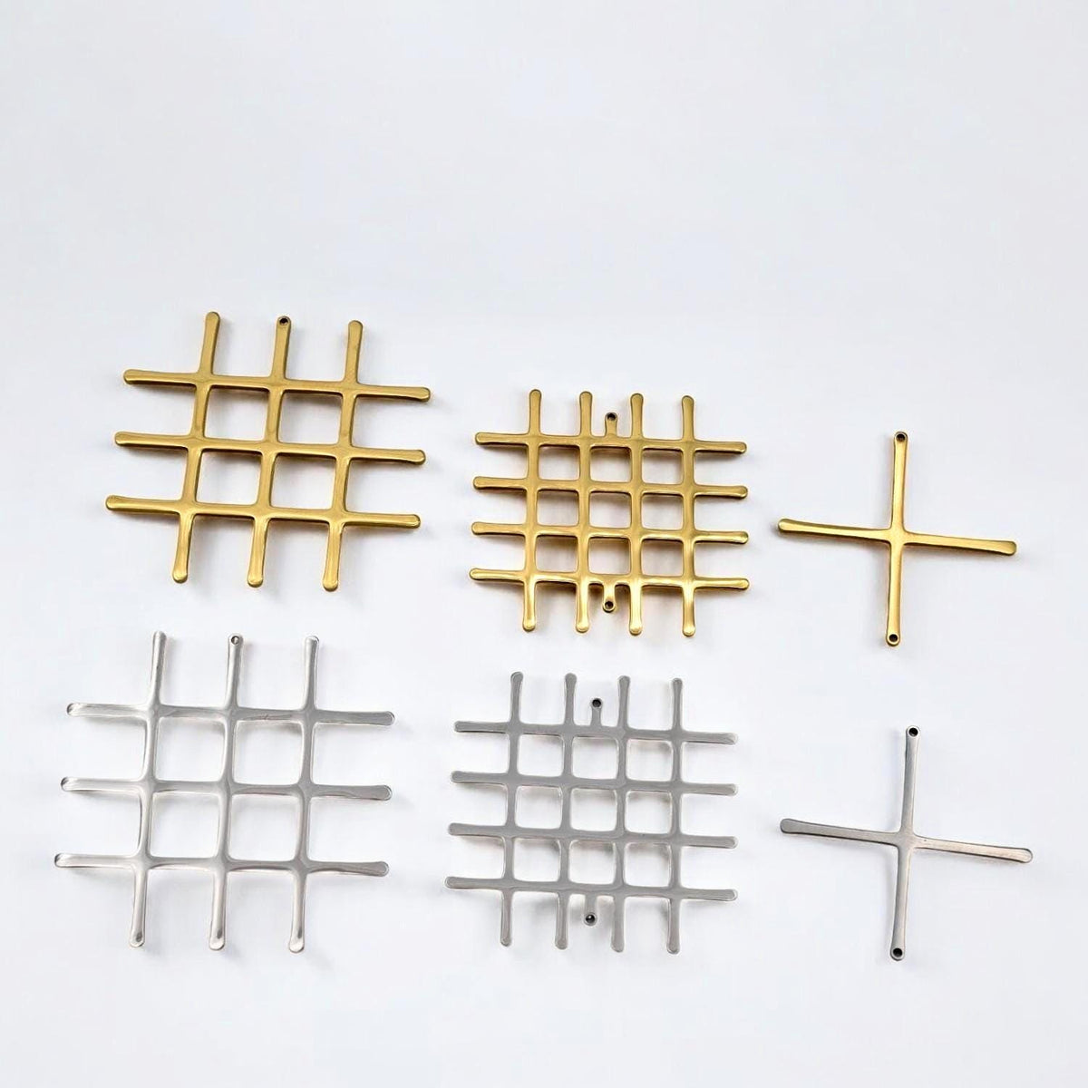 DIY Necklace Pendant Grid Lattice Design: Contemporary Gold Plated Cross Charms (Stainless Steel, 30-40mm, Jewelry Components)