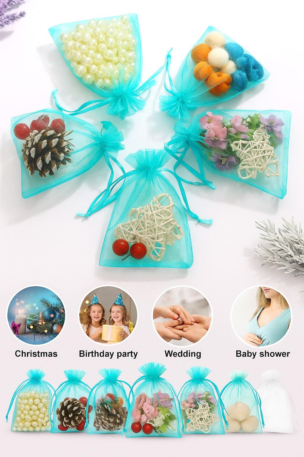 100 Pcs Organza Bags Sheer Drawstring Gift Bags for Jewelry, Wedding Favors, Party Supplies, Candy, Perfume, Cosmetics, Bu...
