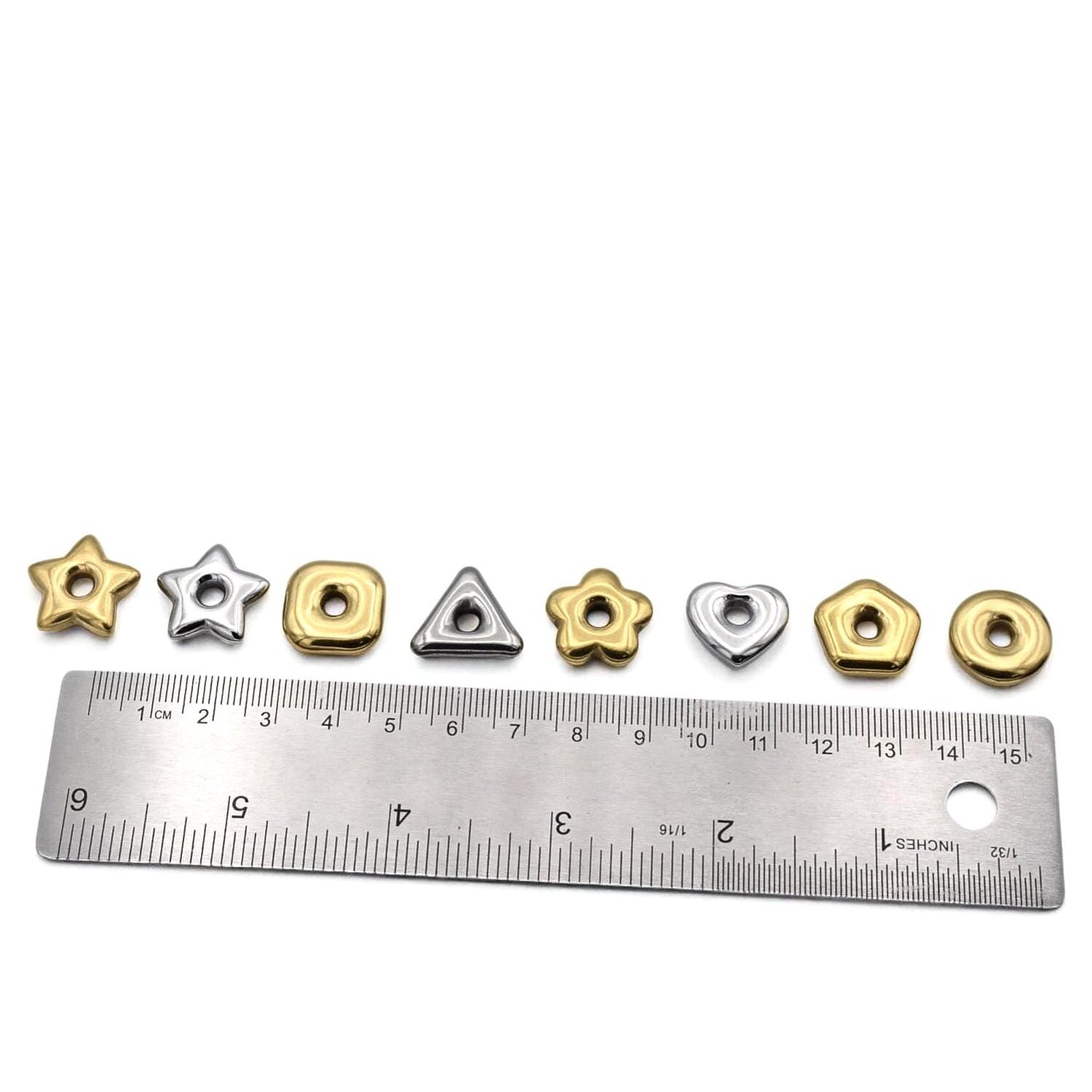 Stainless Steel Star Spacer Beads: Geometric Shapes in Gold & Silver (Large Hole, Hypoallergenic, Lead-Free, 18mm)