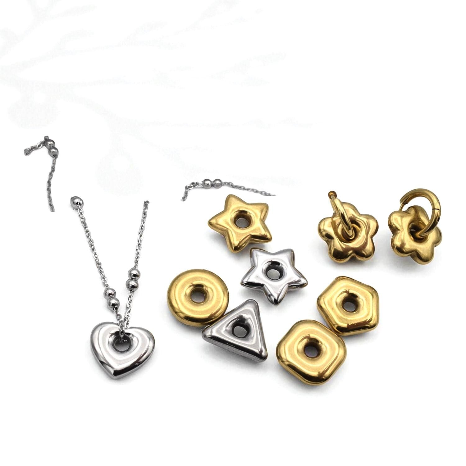 Stainless Steel Star Spacer Beads: Geometric Shapes in Gold & Silver (Large Hole, Hypoallergenic, Lead-Free, 18mm)