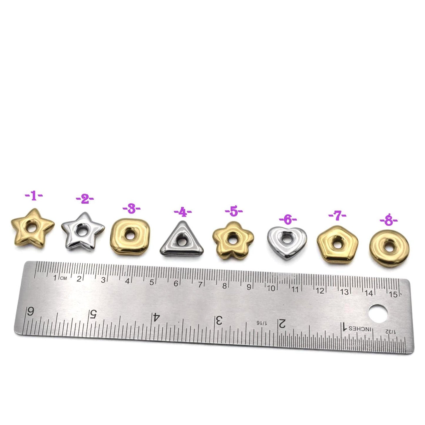 Stainless Steel Star Spacer Beads: Geometric Shapes in Gold & Silver (Large Hole, Hypoallergenic, Lead-Free, 18mm)