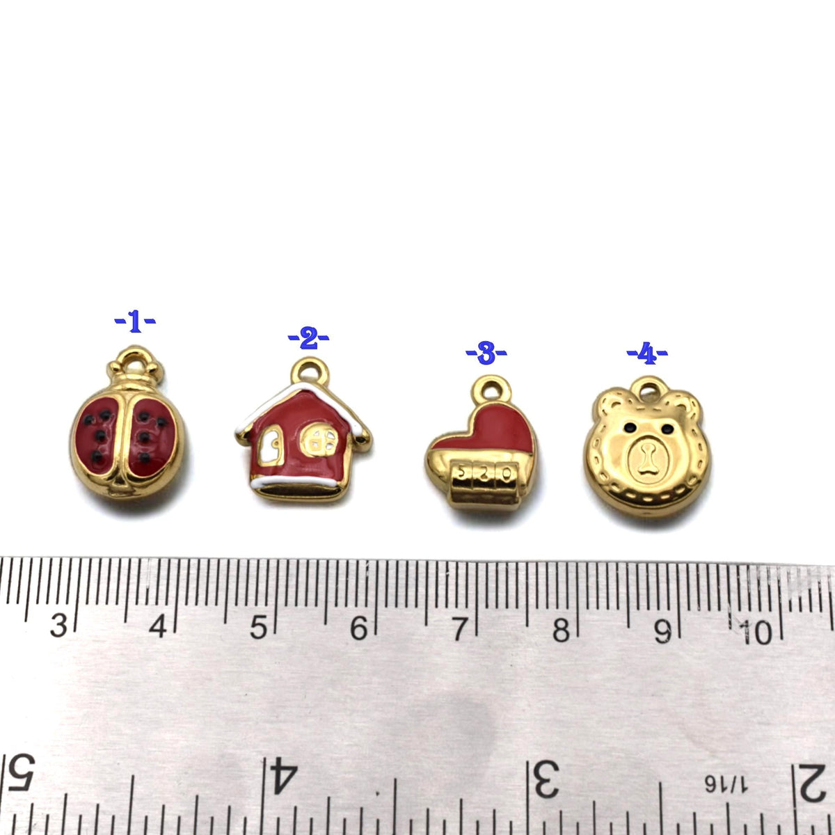 Red Enamel Charm Set: Colorful Kawaii Motifs for Crafting (6 or 12 Pieces, Gold Plated Stainless Steel, Kids Friendly)