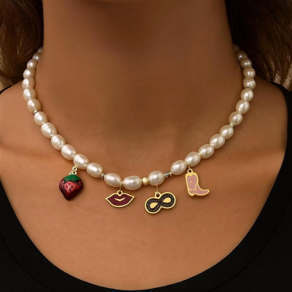 Gold Plated Findings Enamel Charm Set: Glossy Pastel Cowgirl Boot, Red Lips - Hard Enamel, Gold Tone Edging, Mixed Theme Charms