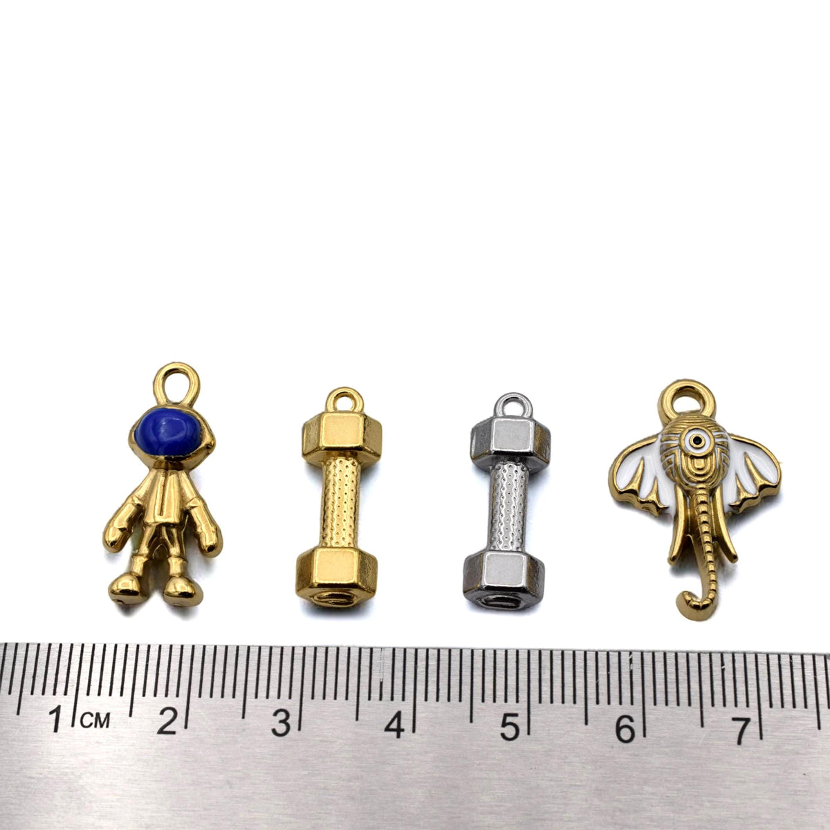 Steel Charm Enamel DIY Jewelry Findings: Space Fitness Mixed Pendants - Gold & Silver Stainless Steel, Enamel Accents, Jump Ring Compatible
