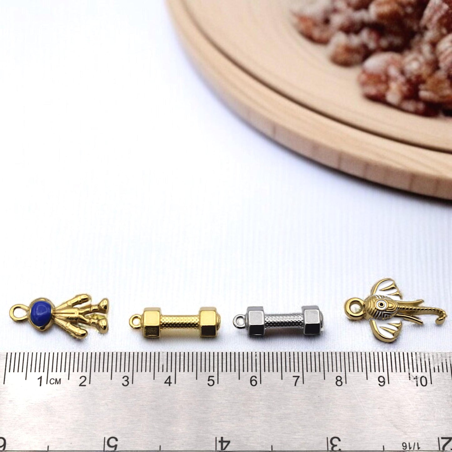 Steel Charm Enamel DIY Jewelry Findings: Space Fitness Mixed Pendants - Gold & Silver Stainless Steel, Enamel Accents, Jump Ring Compatible