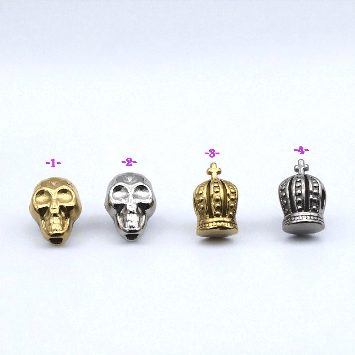 stainless Steel Skull, Crown with Cross Beads, Gold or Silver, Large Hole Charms, Gothic, Biker, Royal DIY Bracelet Findin...