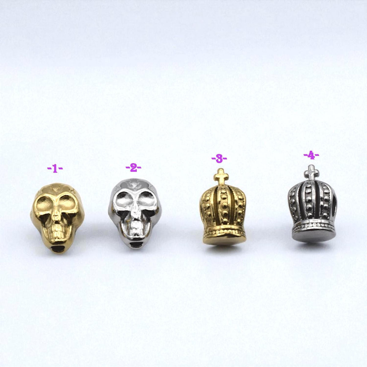 Crown With Cross Beads: Gothic Skull Charms, Gold & Silver Finish - Stainless Steel, Rust Proof, Large Hole for DIY Bracelets