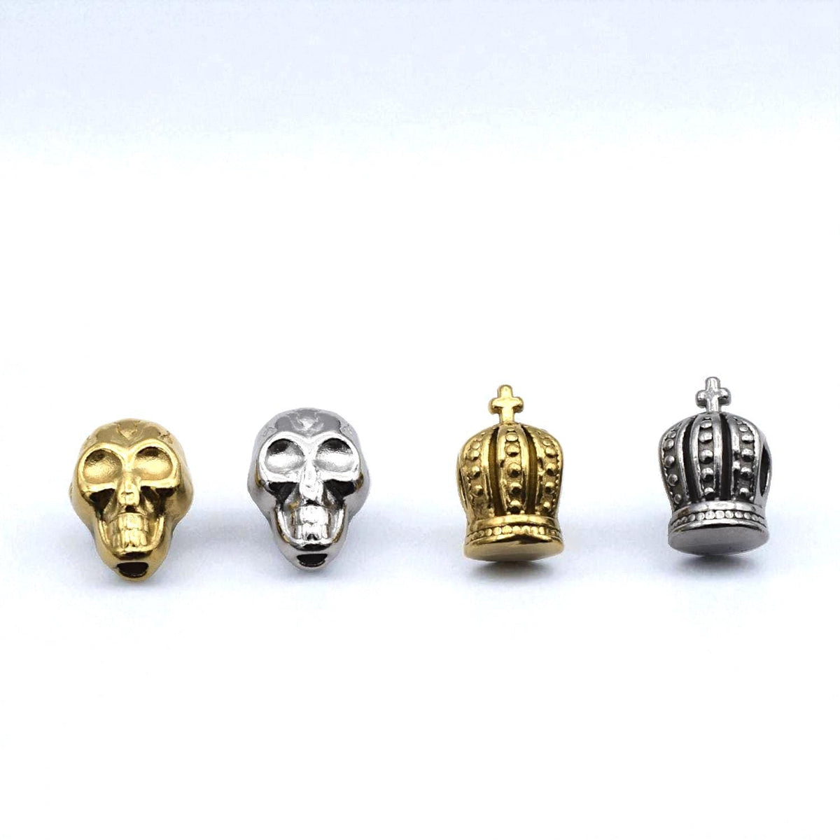 Crown With Cross Beads: Gothic Skull Charms, Gold & Silver Finish - Stainless Steel, Rust Proof, Large Hole for DIY Bracelets