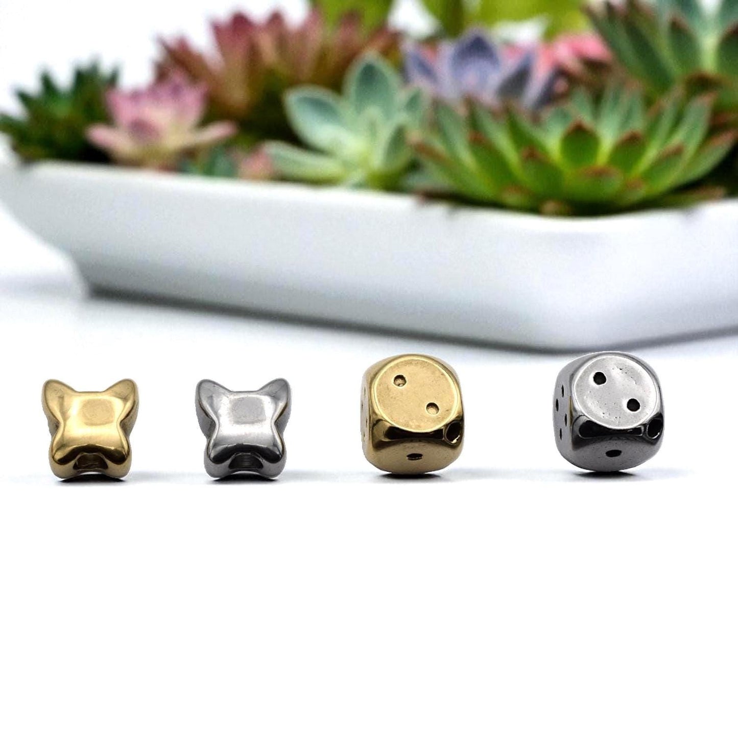 Dice Butterfly Star Stainless Steel Beads – Gold & Silver Large Hole Spacer Charms for Bracelets, Necklaces, DIY Jewelry B...