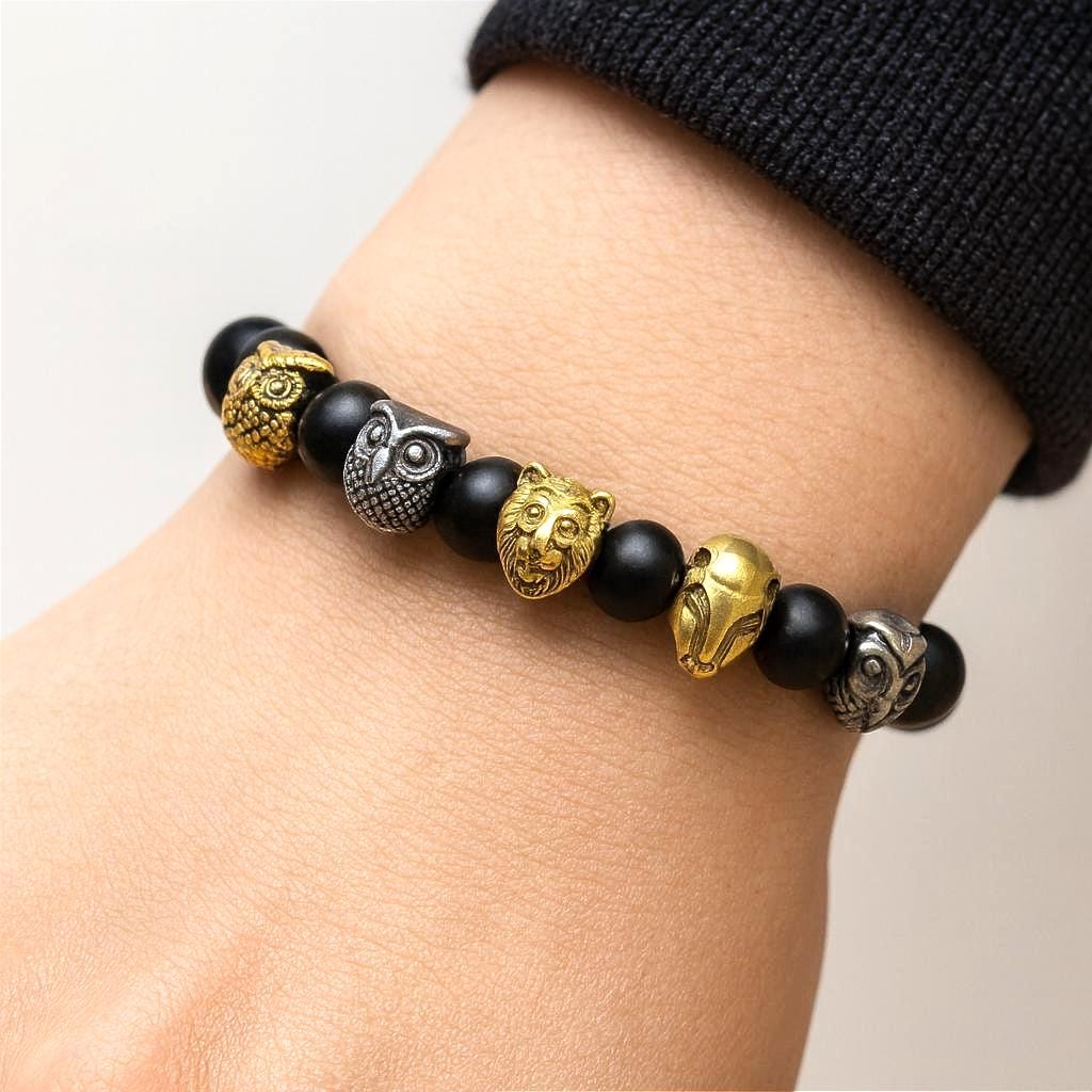 Steel Bead Owl Lion Iron Man: Gold Silver Gunmetal Charms, Stainless Steel, Durable Metal Beads | Unisex Set, 3 Pieces