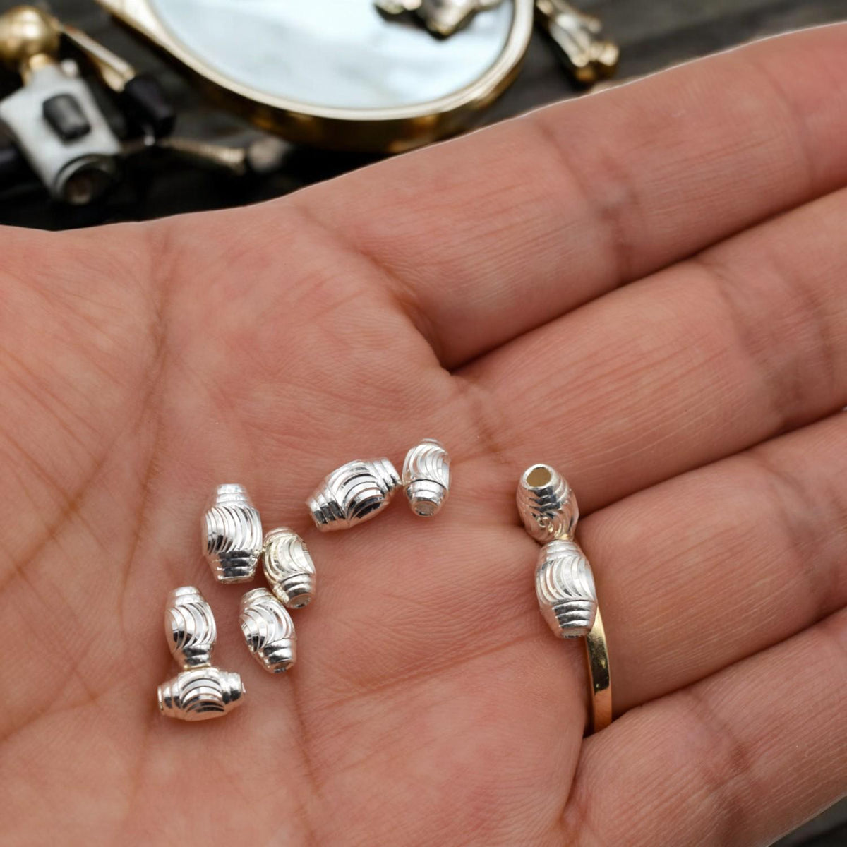 Spacer Beads Carved - Sterling Silver Barrel Spacers - Textured Design, Durable Metal, DIY Jewelry Accents
