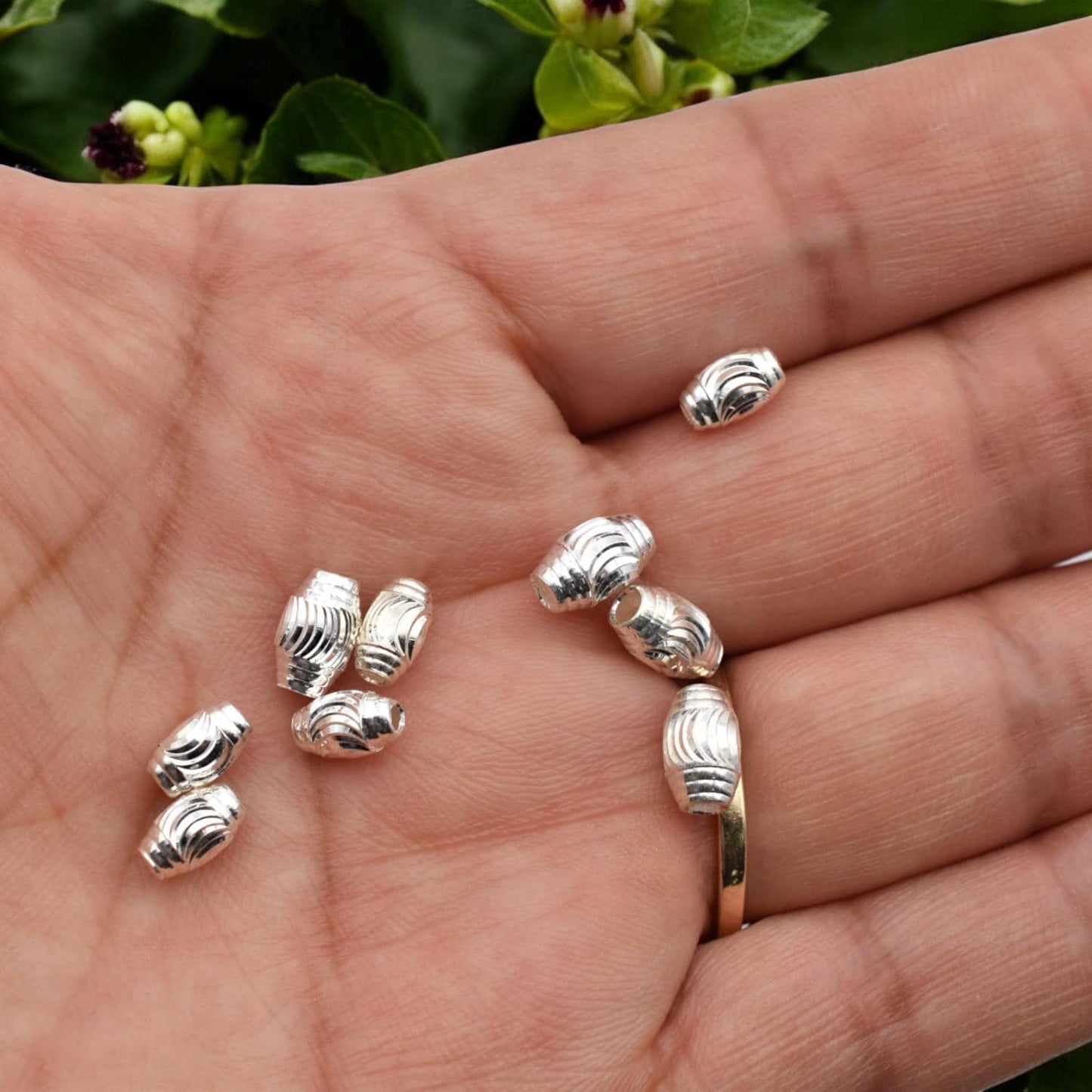 Spacer Beads Carved - Sterling Silver Barrel Spacers - Textured Design, Durable Metal, DIY Jewelry Accents