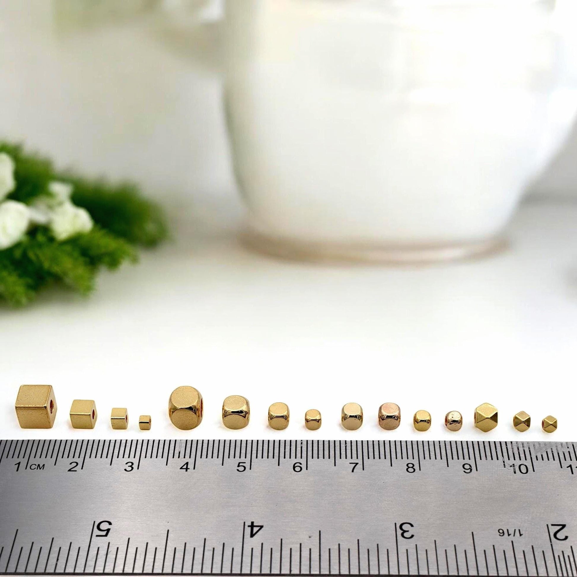 18k Gold Filled Alternative Cube Round Square Beads, Polished Gold Finish (2mm-6mm Sizes, Durable Craft Spacers, DIY Jewelry Making)