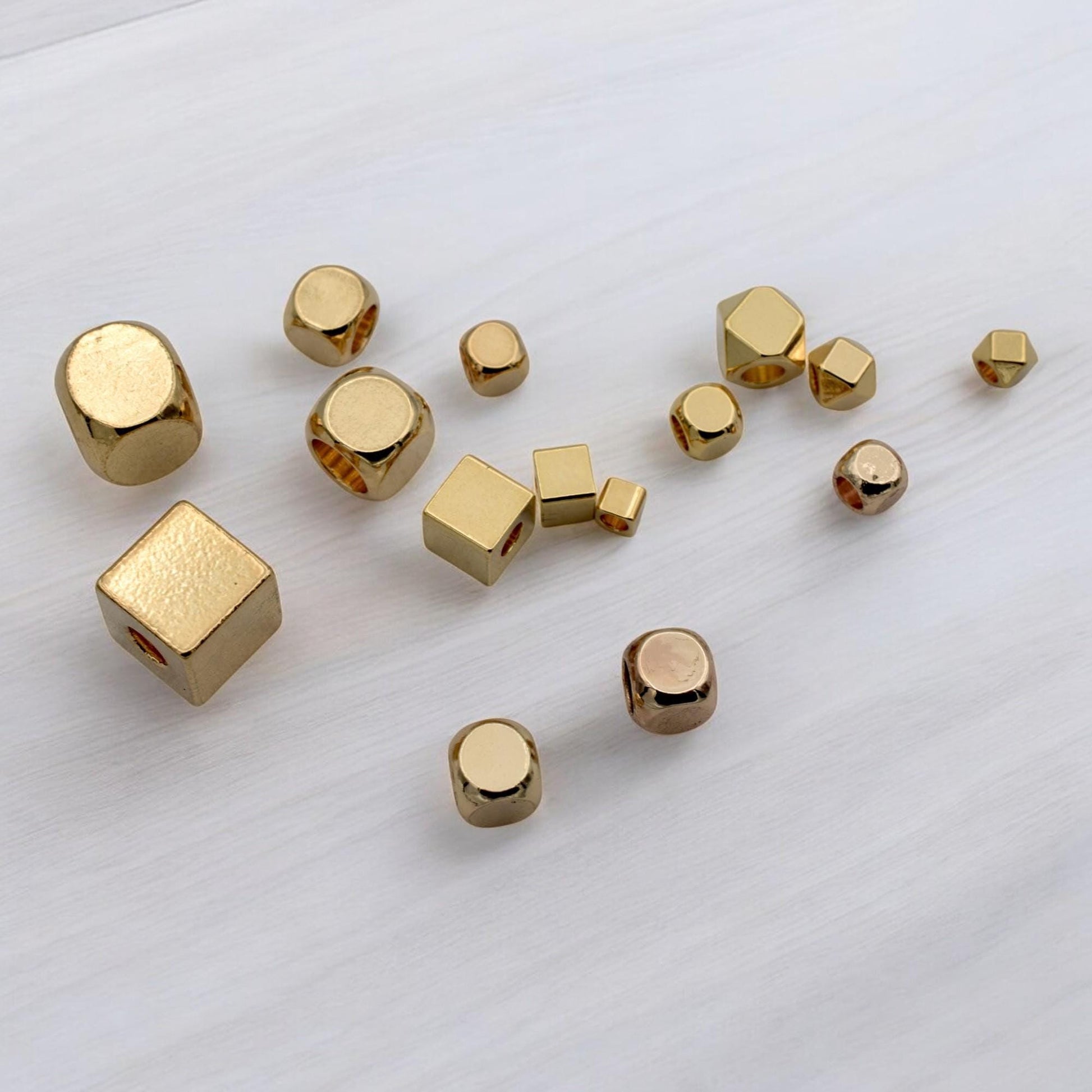 18k Gold Filled Alternative Spacer Beads Cube, Round, Square, Box Small 2mm   6mm for DIY Bracelets, Necklaces, Jewelry Ma...