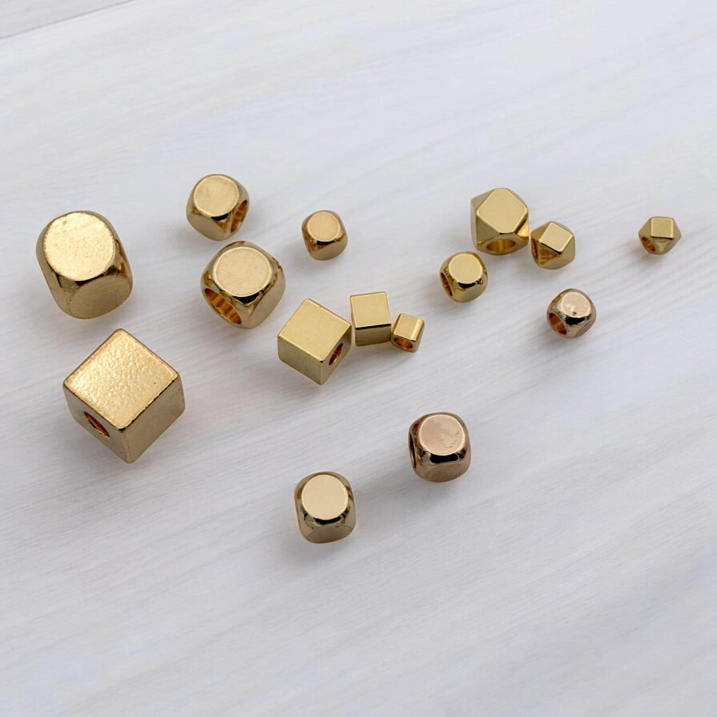 18k Gold Filled Alternative Cube Round Square Beads, Polished Gold Finish (2mm-6mm Sizes, Durable Craft Spacers, DIY Jewelry Making)