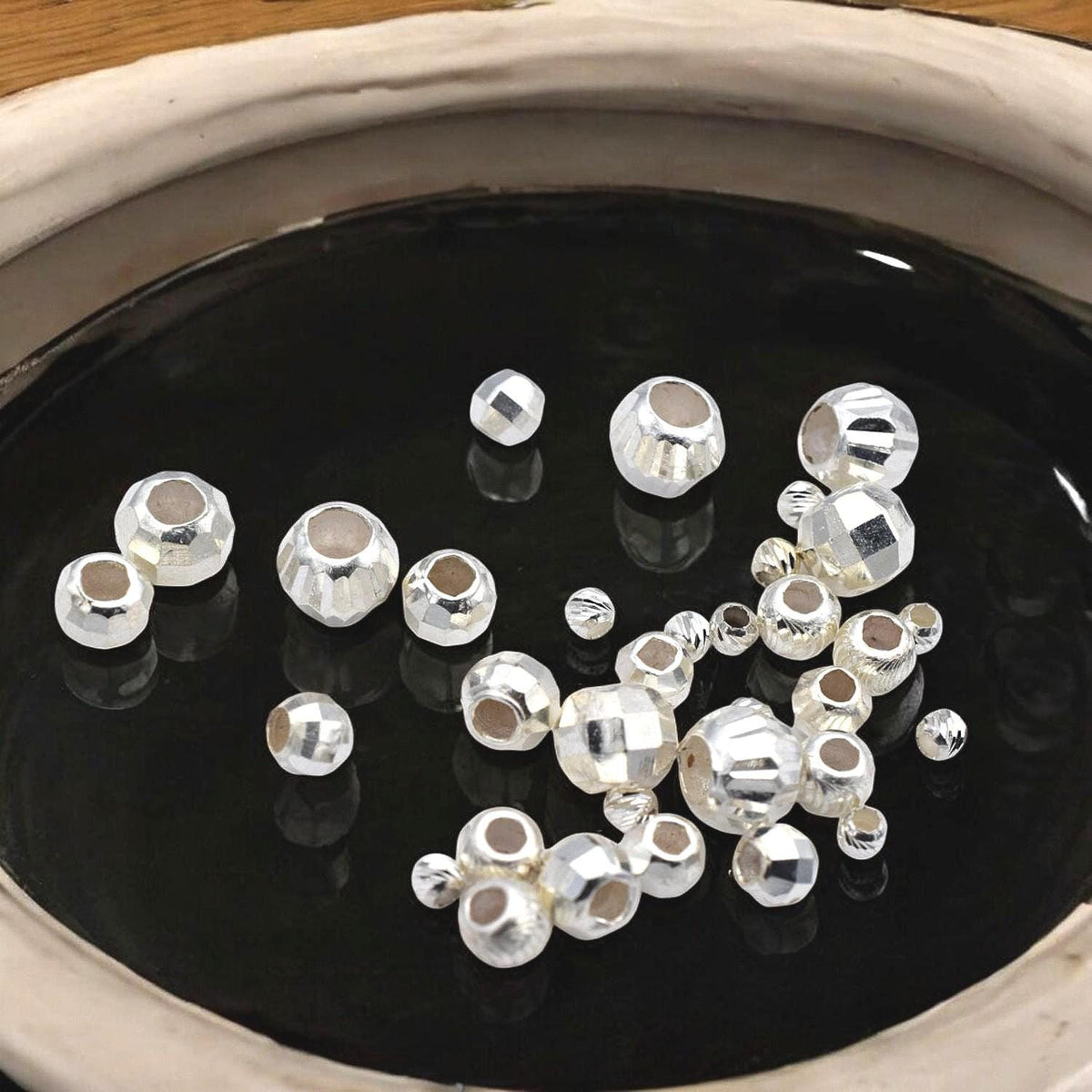 Faceted Spacer Beads - 925 Sterling Silver Round Accents - Polished Faceted Surface, Durable Material, Jewelry Making